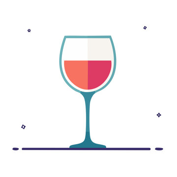 Flat design illustration of a wine glass with red wine