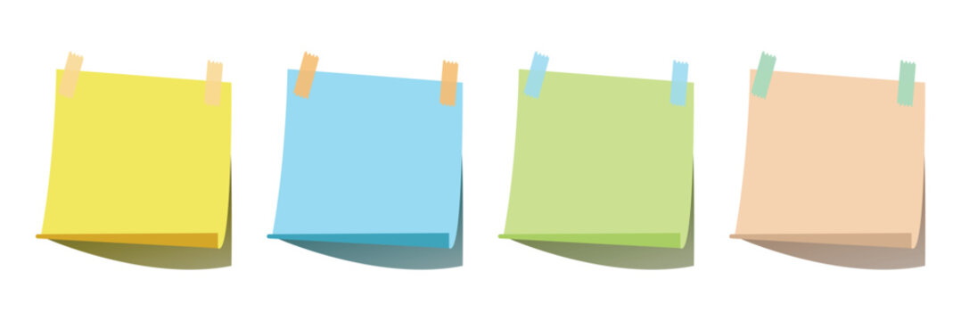 Sticky note reminder. Post it note paper. Collection of fifteen pastel colored square sticky notes. Sticky notes icon element in flat simple style. 