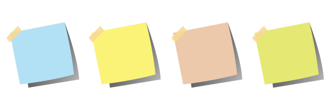 Sticky note reminder. Post it note paper. Collection of fifteen pastel colored square sticky notes. Sticky notes icon element in flat simple style. 