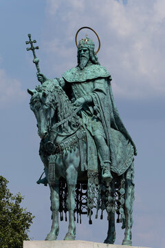 BUDAPEST, HUNGARY - MAY 2026: Monument of King Saint Stephen I on horse at Fisherman's Bastion