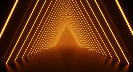Fototapeta premium Futuristic Tunnel with Glowing Orange Neon Lights in Perspective