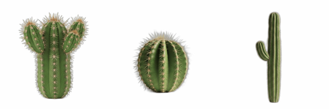 Desert Cactus Set PNG: Saguaro, Barrel, and Prickly Cacti Plants with Spines Clipart Isolated for Western Wild West Graphics, Tropical Succulent Garden Design, Houseplant Pattern Mockup Transparent El