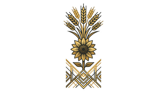 Elegant decorative floral design with geometric accents and wheat