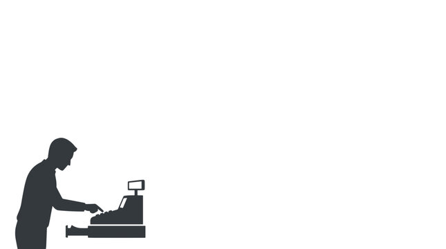 Silhouette of a person working on a typewriter with a laptop