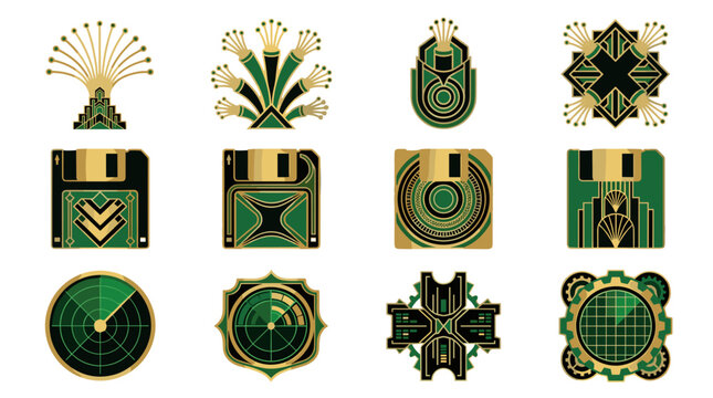 Set of vintage military insignia badges with intricate designs