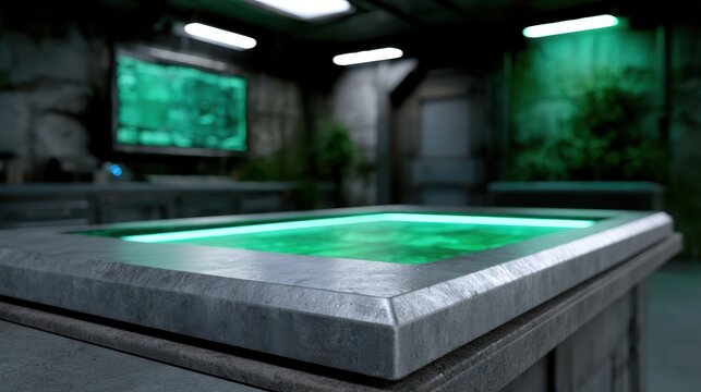 alien technology research, scientists are researching recovered extraterrestrial technology in a futuristic underground lab, with holographic interfaces and eerie green lighting