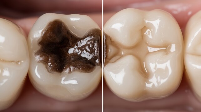 Dental caries decay and internal tooth anatomy cross-section