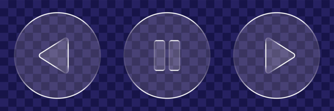 Play button in glass style. Start playing transparent effect icon set. Video or audio sign. Sleek glass media player buttons with play and pause icons. Ideal for modern user interface design.