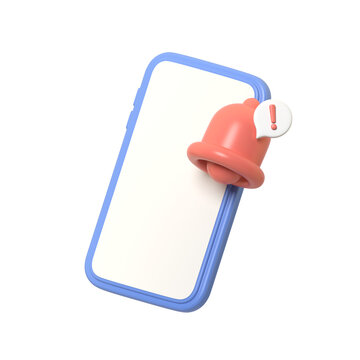 Smartphone Screen with Notification Bell Icon and Exclamation Mark in 3D Render on for Digital Communication Alert.3d render