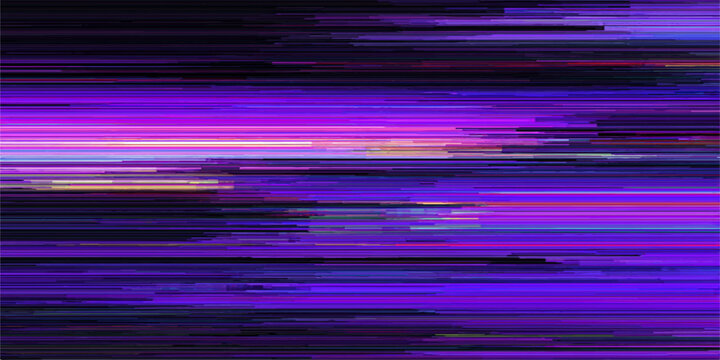 Abstract digital glitch art with vibrant purple and pink horizontal lines creating a dynamic, futuristic aesthetic.