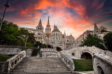 Fototapeta premium Fisherman's Bastion, a 19th-century fortress on the banks of the Danube in Budapest, the capital of Hungary
