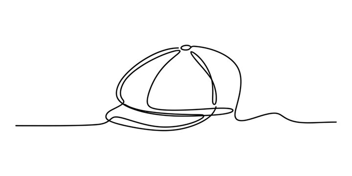 Minimalist single continuous line drawing of a classic baseball cap hat accessory for casual summer fashion clothing style in a simple modern vector art design Vector, illustration