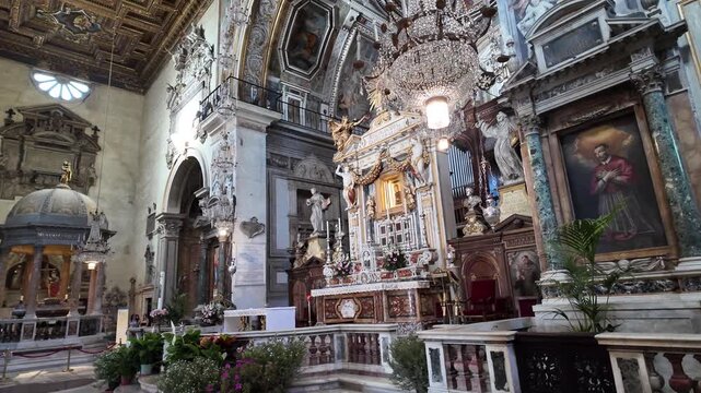 Magnificent Golden Ceiling And Interior Of Santa Maria In Aracoeli Basilica In Rome