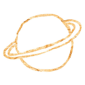 Planet Saturn png sticker, gold glittery doodle, transparent background