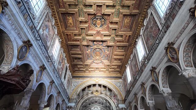 Artistic View Of The Ornate Gilded Ceiling In Santa Maria In Aracoeli, Rome