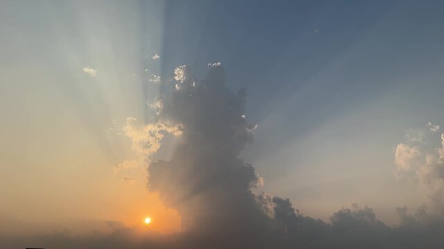 Dramatic Sunset Sky with Sun Rays Breaking Through Clouds &ndash; Golden Hour Cinematic Sky Footage