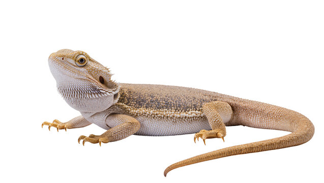 Isolated full body bearded dragon pet lizard with detailed scales and natural skin texture