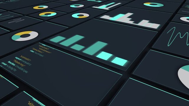 Close-up of Digital UI Dashboard Showing Financial Graphs and Code