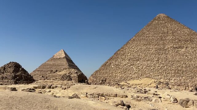 A view from the Giza Necropolis, where the pyramids are located, in the city of Giza, Egypt.