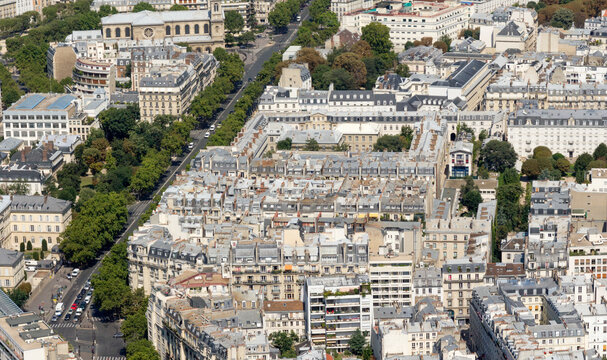 Paris cityscape, with Boulevard des Invalides and dense rooftops