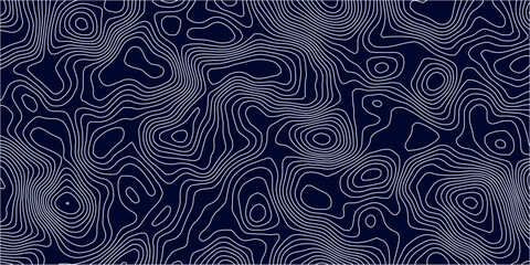 Dark Navy Blue Topographic Map Background with White Contour Lines, Elevation Relief Patterns and Abstract Geographic Texture for Cartography Design. © Hasan