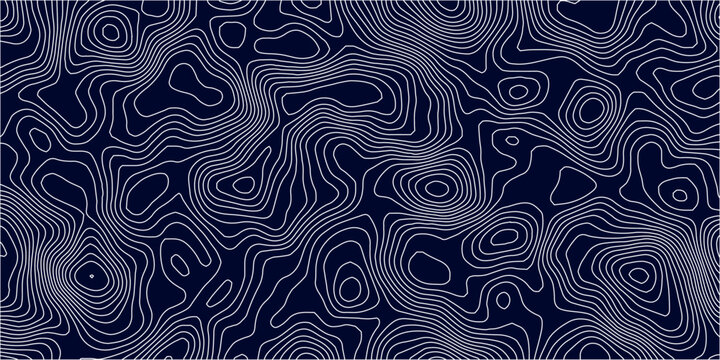 Dark Navy Blue Topographic Map Background with White Contour Lines, Elevation Relief Patterns and Abstract Geographic Texture for Cartography Design.