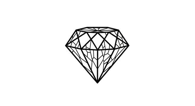 Minimalist black outline diamond vector illustration on white, faceted gemstone graphic, luxury and wealth symbol icon