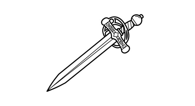 Elegant Vintage European Rapier Sword Line Art Illustration. Historical Weapon Sketch Vector Drawing.