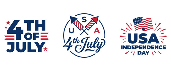 Set of 4th of july independence day logos, badges, and emblems with american flag, fireworks, and typography © Marjahan