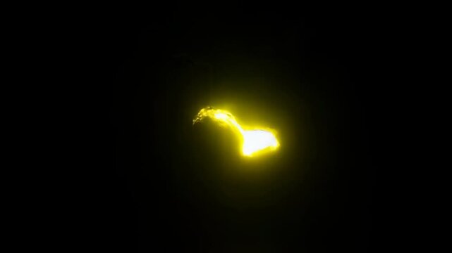 Glowing yellow lightning pulses across black background in electric energy display