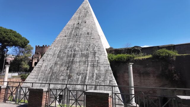 Cinematic Shot Of The Ancient Pyramid Of Cestius In Rome