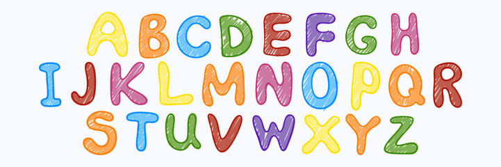 Hand drawn kids chalk alphabet set with playful cartoon letters. Colorful naive crayon vector typography collection. © Iana