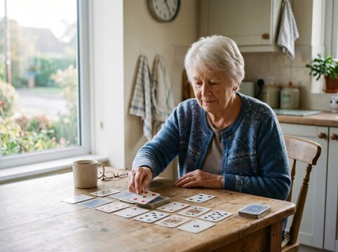 Elderly person enjoying a quiet solitaire game at home