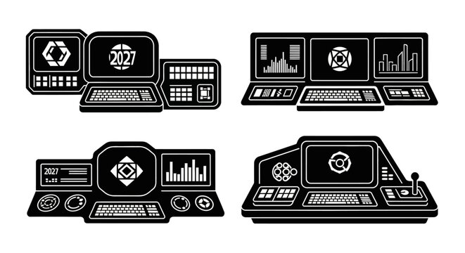 Futuristic Control Panel Displays with Data and Graphs
