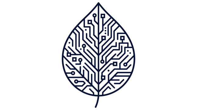 Leaf with circuit board vein pattern concept outline icon