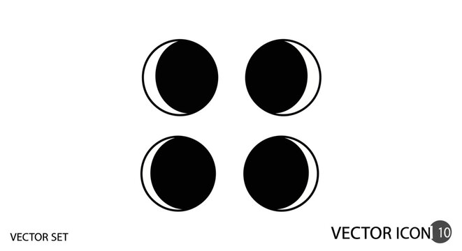 Moon Phases Icon Set - Crescent, Half, Gibbous, Full Moon Vector Icons