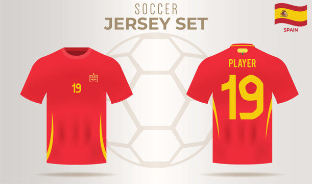 Spain Soccer Jersey Set 2024 Vector Illustration Front and Back View