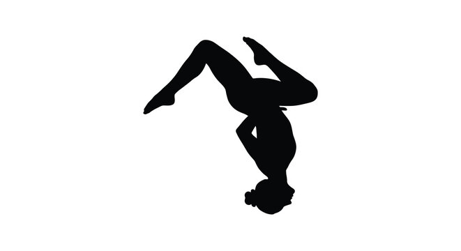 Human Silhouette Performing A Back Handspring Against White Background
