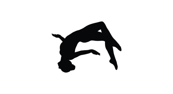 Human Silhouette In Backbend Pose Against White Background