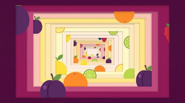 Colorful fruit tunnel abstract background with layers and repeating patterns