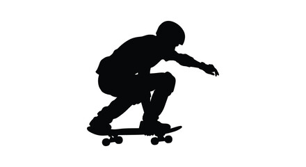 Obraz premium Skateboarder Silhouette On White Background Dynamic Action Sport Illustration