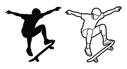 Skateboarder Silhouette And Outline On White Background © adobeamena