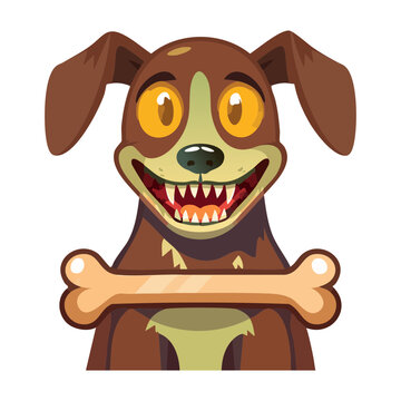 Happy zombie dog character design with bone in mouth vector creative digital graphic asset for commercial use print on demand merchandise tshirt poster