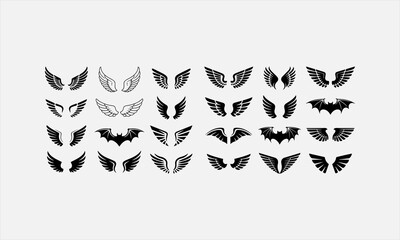 Fototapeta premium wing vector set, wing logo designs. Various artistic wing illustrations, bird, angel, bat, eagle. vector illustration
