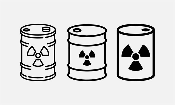 White Radioactive waste in barrel icon isolated background. Toxic refuse keg. Radioactive garbage emissions, environmental pollution. vector illustration