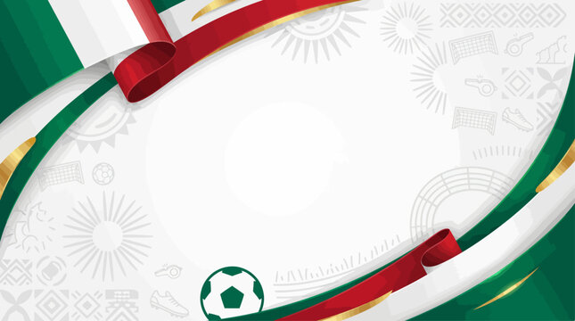 Mexican football symbol with green white and red curved lines on patterned background