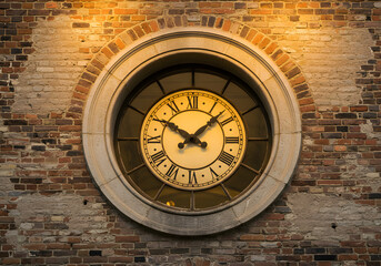 Fototapeta premium Antique clock on brick wall