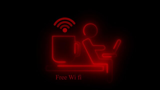 Wi fi symbol isolated on transparent background. Free Wi fi sign. Glowing and neon blue Wi-fi signal 4K. video Technology modern and digital internet connection free. Hotspot, animation 