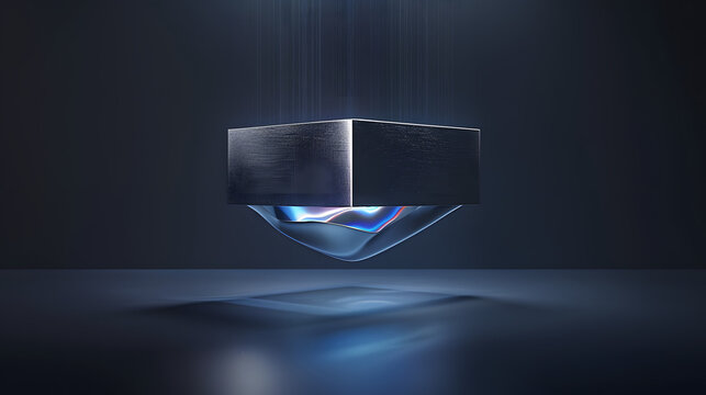 Isolated brushed titanium geometric vault with iridescent biometric wave