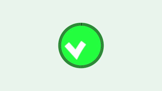 Animated reveal of a white checkmark icon in a green circle. Isolated on a white background.